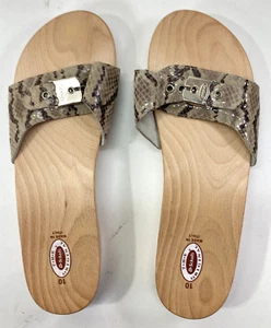 Dr Scholls Original Wood Sandal Snakeskin Leather Slides Size 10M Italy - Picture 1 of 10