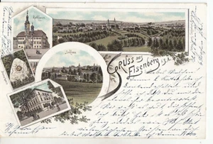 Tarjeta postal Sajonia - Anhalt saludo desde Eisenberg Gymnasium Ayuntamiento Bismarck - Imagen 1 de 2