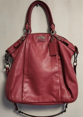 Coach 18641 Madison Leather Lindsey Satchel Shoulder Bag In Fuchsia - Image 1 of 4