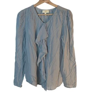 Moulinette Soeurs Anthropologie 100% Silk Light Blue Ruffled Blouse Size 12 EUC - Picture 1 of 12