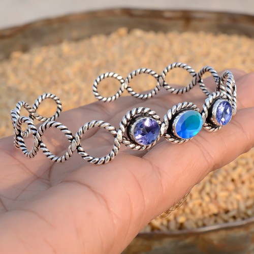 VALENTINO Bracciale sfaccettato taglio tanzanite e ametista argento sterling 925 braccialetto regolabile