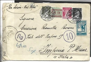 1942 TURKEY MULTI FRANCHISING AIRMAIL CENSORED COVER FROM ISTANBUL TO ITALY - Picture 1 of 2