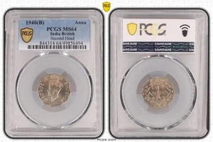 INDIA 1 ANNA UNC COIN 1940 YEAR KM#537 BOMBAY MINT GEORGE VI PCGS MS64 TOP POP🥇 - Picture 1 of 1