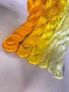 Yellow 100%mulberry silk,hand-dyed wrapping velvet flowers Twistless silk thread - Picture 1 of 11