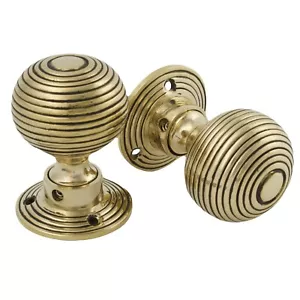Solid Unlacquered Brass Beehive Style Door Knob Pair New Knobs Set Internal - Picture 1 of 11