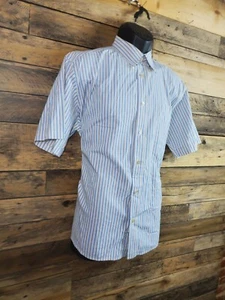 Hathaway Shortsleeve Button Down Shirt Men XL White Blue Chest 50" Length 28" - Picture 1 of 9