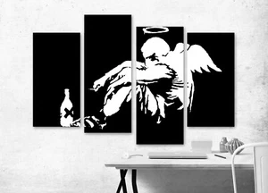 Banksy fallen angel black and white set of 4 new canvas prints - Picture 1 of 3