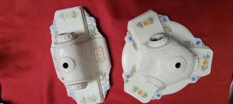 Set of vintage art deco flush mount glazed ceramic floral ceiling light fixture Cover