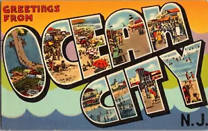 Cartolina Saluti da Ocean City New Jersey Grande Lettera Cartolina Non Spedita - Foto 1 di 2