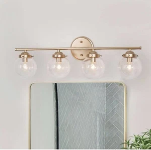 LNC Gold Vanity Light 26.5 in. 4-Light Wall Light w/ Clear Seeded Glass Shades07 - Picture 1 of 7