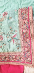 Beautiful, brand new, mint green and magenta pink silk saree with blouse piece - Picture 1 of 14