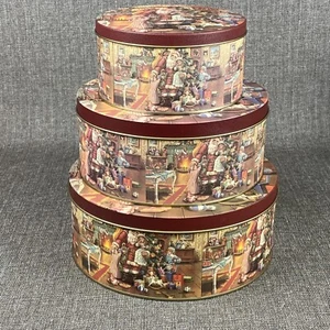 Unused Steve 88 Tin 3pc Canister Set Nested Christmas Scene Santa Presets Matted - Picture 1 of 13