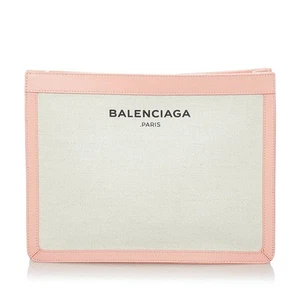 Balenciaga Canvas Leather Clutch Bag 410119 Women White One Size - Picture 1 of 5