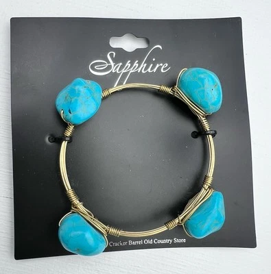 Brazalete marca zafiro galleta barril nuevo con etiquetas piedra howlita turquesa y alambre de oro Foto 1 de 3