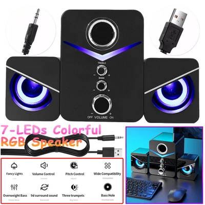 Computer Speakers Surround Sound System Wired PC Audio Stereo Bass 3.5mm Jack US - Image 1 of 4
