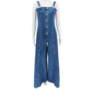 Fashion Nova Pallazo Denim Jumpsuit Overalls Blur M - Picture 1 of 6