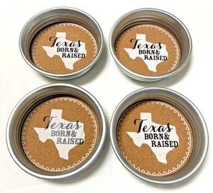 Texas Born & Raised Drink Coasters Metal with Cork Inlay Set of 4 Quality NEW! - Picture 1 of 5