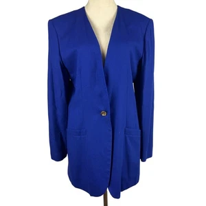 Vintage Casual Corner Royal Blue Blazer Gold Button Career Office Womens 10 - Picture 1 of 9