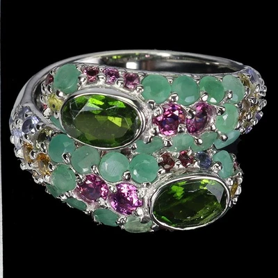 925纯银戒指椭圆形镀铬透视石7x5毫米坦桑石宝石尺寸8.5 — 第 1/4 张图片