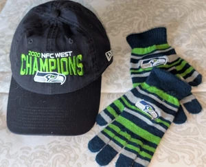 NFC WEST 2020, Seattle Seahawks sombrero ajuste elástico New Era 39THIRTY sombrero y mitones - Imagen 1 de 8