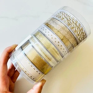 8 NEW White Gold Sparkle Gift Ribbon Boxed Set Christmas Wrapping Holiday - Picture 1 of 10
