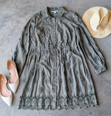 Diane фон Furstenberg оливковый цветочный вышитый длинным рукавом рубашка платье - Изображение 1 из 4