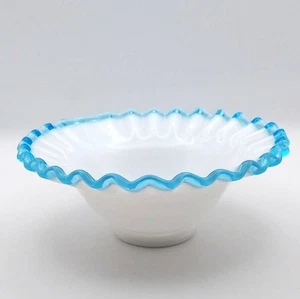 Vintage Fenton Glass Aqua Crest Bon Bon Candy Dish Double Crimped Edge 1940s - Picture 1 of 6