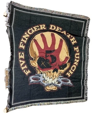 老式 Skull Five Finger Death Punch 100% 棉 罕见 60 X 52 如图所示 — 第 1/3 张图片