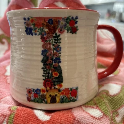 Taza roja Anthropologie Nathalie Lete monograma inicial I taza toro perro ardilla Foto 1 de 4
