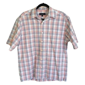 VTG Austin Reed London Size Medium Striped Button Down Shirt Red Blue White  - Picture 1 of 6