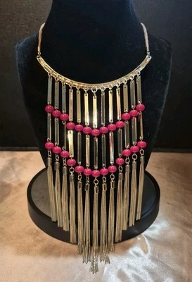 Chico's Necklace Statement Red Gold Tone Jewelry Estate Designer (985) - Image 1 of 4