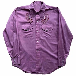 Camicia vintage a scatto perla M anni 80 ricamata ferro di cavallo western abbigliamento da lavoro California - Foto 1 di 8