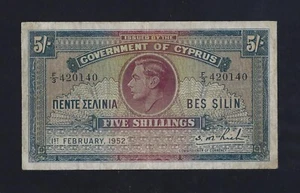 ZYPERN 5 SHILLINGS 1952 P-29 RARE VF GREECE UK Malta - Bild 1 von 2