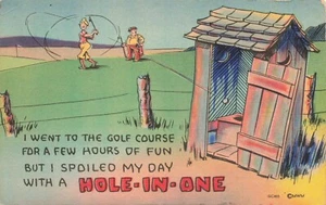 Postcard Golf Course Golfing Hole-In-One Outhouse Comic - Picture 1 of 2