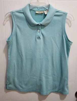 Camiseta polo sin mangas TravelSmith Coolmax azul liso talla mediana para mujer Foto 1 de 4