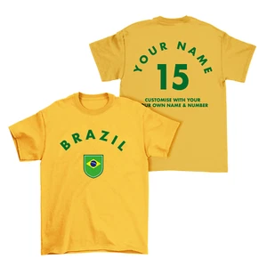 T-shirt personalizzata Brasile nome/no uomo bambini bambino donna calcio Brasile regalo - Foto 1 di 1