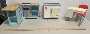 American Girl Doll Furniture Set of 3 Kitchen Counter Ice Cream Cart School Desk - Picture 1 of 17