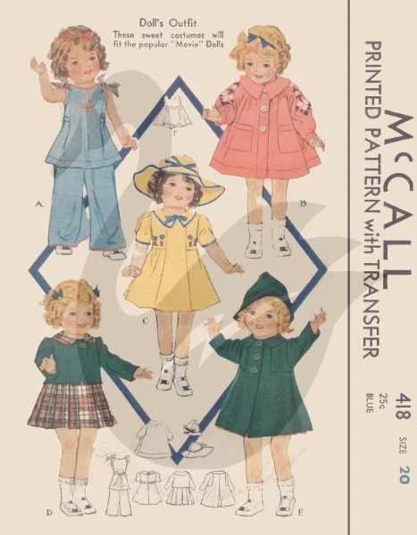 Reproduktion Vintage Shirley Temple Puppenkleidung Schnittmuster M418 20 Zoll