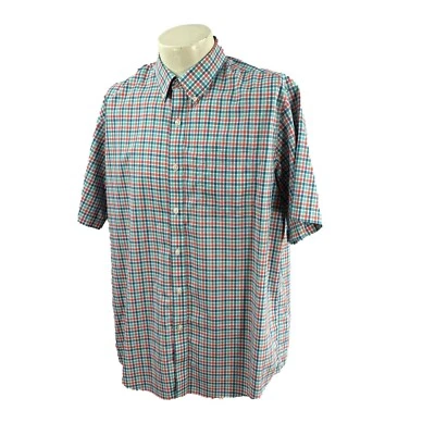 LL Bean Men's Traditional Fit Short Sleeve 100% Cotton Teal Check Shirt Large - Image 1 of 4