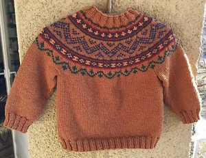 Kinder Pullover, Norweger, dunkelorange, handgestrickt, Gr. ca 104/110 *neu* - Bild 1 von 2