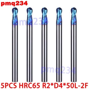 5PCS HRC65 R2 D4 50mm 2Flute Ball End Mills Set Milling Cutter Dril Bits - Picture 1 of 5