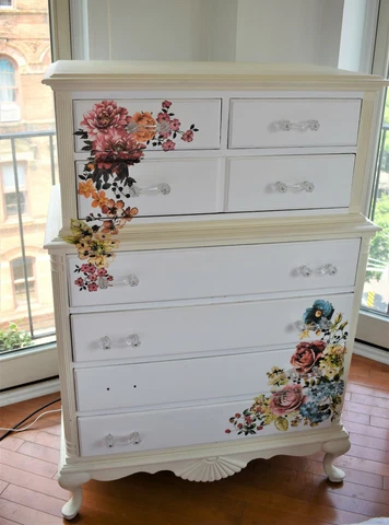 Beautiful French Shabby Chic Floral Hand-painted Chest of Drawers Cover