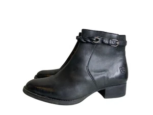 Ariat Black Leather Ankle Boots With Braided Strap Detail & Side Zipper Closure - Picture 1 of 7