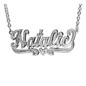 Sterling Silber Akzent auf Initialen Herz Schwanz 3D Namen Halskette | Artikel: SNS355 - Bild 1 von 1