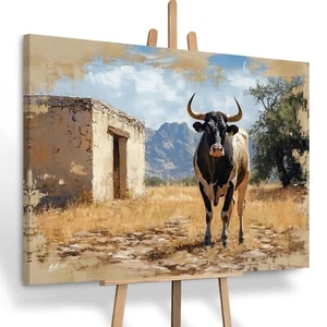 Leinwand Bild XXL Stier Tierbilder Natur Kunst Wandbilder Wohnzimmer Büro 8195 - Bild 1 von 7