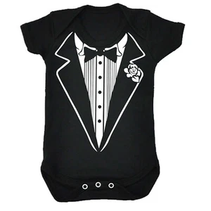 Babygrow Tuxedo Smart Dress - Funny Babygrow Baby - Picture 1 of 8