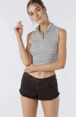 Camiseta sin mangas para mujer ONEILL Allina a rayas blancas y negras con cremallera, talla XL, nueva con etiquetas (126) Foto 1 de 4