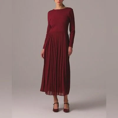 NEW J.Crew Pleated Ballet Dress Burgundy Stretch Cotton Blend A-Line Maxi Dress - Image 1 of 4