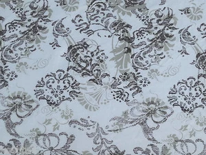 Modal Spandex Jersey Knit Fabric by the Yard Brown Damask on White Print  2  - Picture 1 of 7