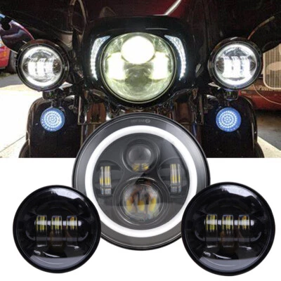 Farol LED DRL para Harley Street Glide Softail FLHX FLD 7" + luzes de passagem - Imagem 1 de 4